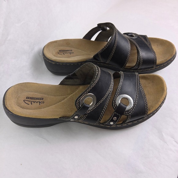 Clarks Shoes - Clarks Collection Lexi Willow Black Slide Slip On Summer Sandals Wedge Casual